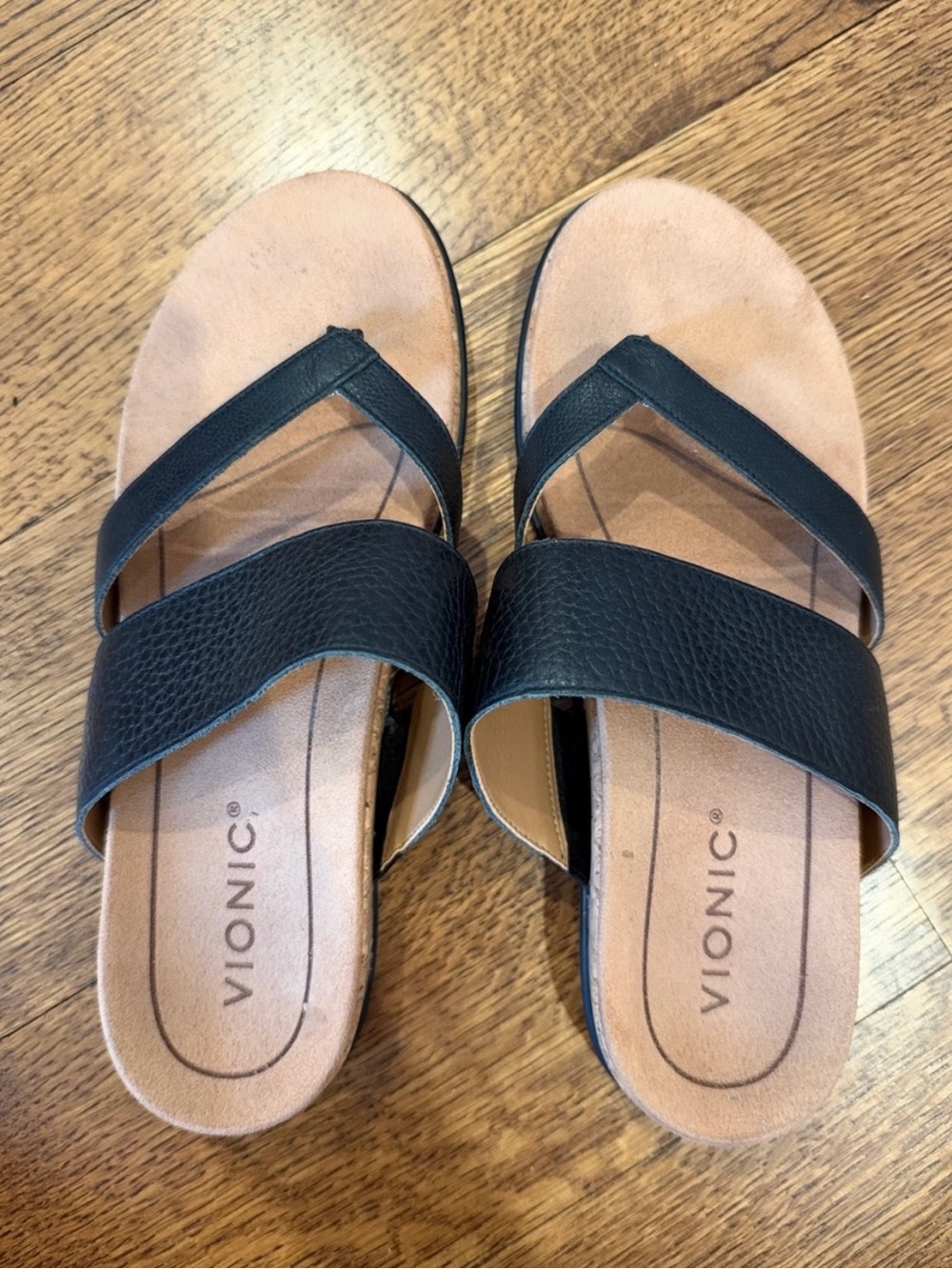 Vionic Women's Black & Tan Dual-Strap Slide Sandals